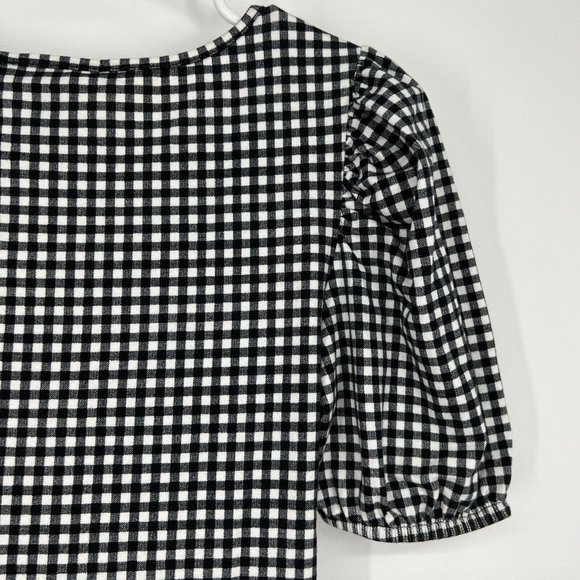 Forever 21 Dress Black White Gingham Ruched Mini Short Sleeve VNeck - Picture 11 of 12